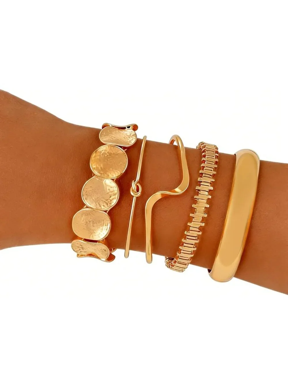 Gold Plated Chunky Cuff Bangle Bracelets Set | Stackable Multi-Layer Fashion